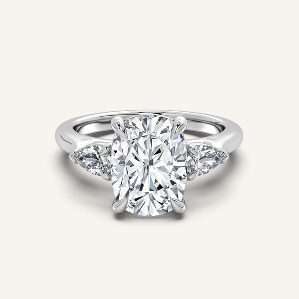 Cushion Cut Pear Shape Side Stone Ring | 14k White Gold