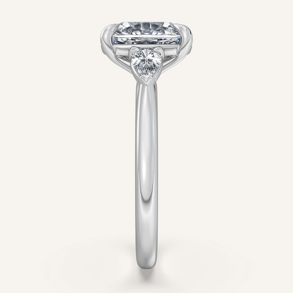 Cushion Cut Pear Shape Side Stone Ring | Platinum