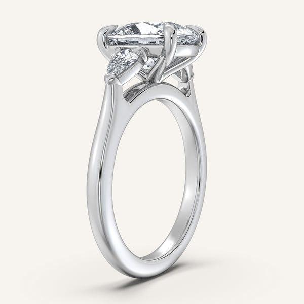 Cushion Cut Pear Shape Side Stone Ring | 18k White Gold