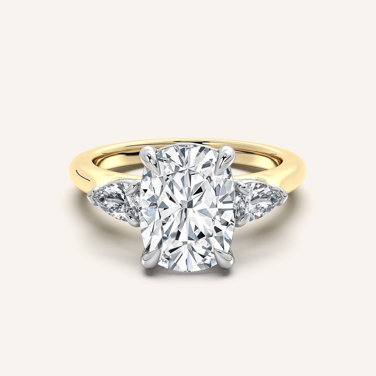 Image for Cushion Cut Pear Shape Side Stone Ring | 18k Two Tone Gold