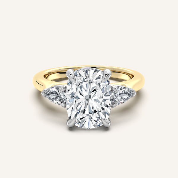 Cushion Cut Pear Shape Side Stone Ring | 14k Two Tone Gold