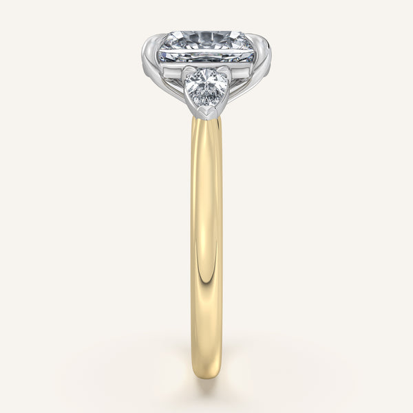 Cushion Cut Pear Shape Side Stone Ring | 18k Two Tone Gold