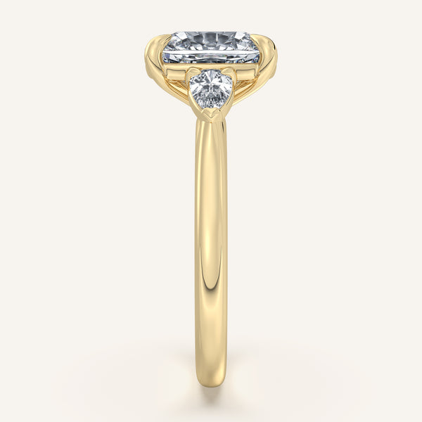 Cushion Cut Pear Shape Side Stone Ring | 18k Yellow Gold