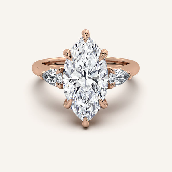 Marquise Pear Shape Side Stone Ring | 14k Rose Gold