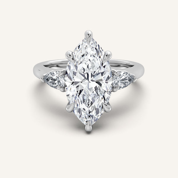 Marquise Pear Shape Side Stone Ring | 18k White Gold