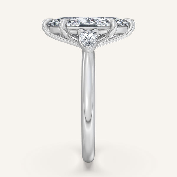 Marquise Pear Shape Side Stone Ring | 18k White Gold