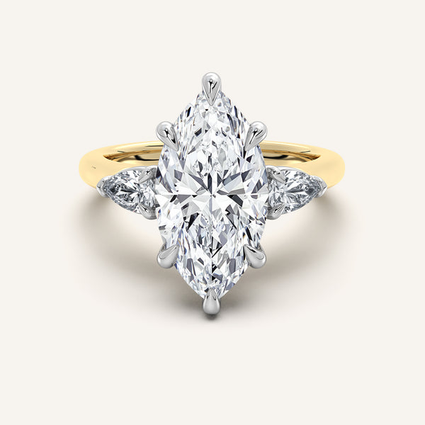 Marquise Pear Shape Side Stone Ring | 14k Two Tone Gold