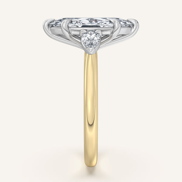 Marquise Pear Shape Side Stone Ring | 14k Two Tone Gold