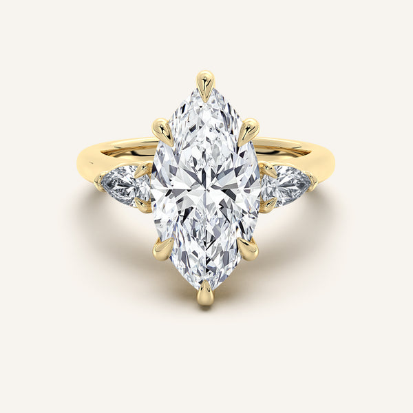Marquise Pear Shape Side Stone Ring | 14k Yellow Gold