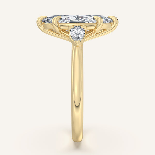 Marquise Pear Shape Side Stone Ring | 14k Yellow Gold