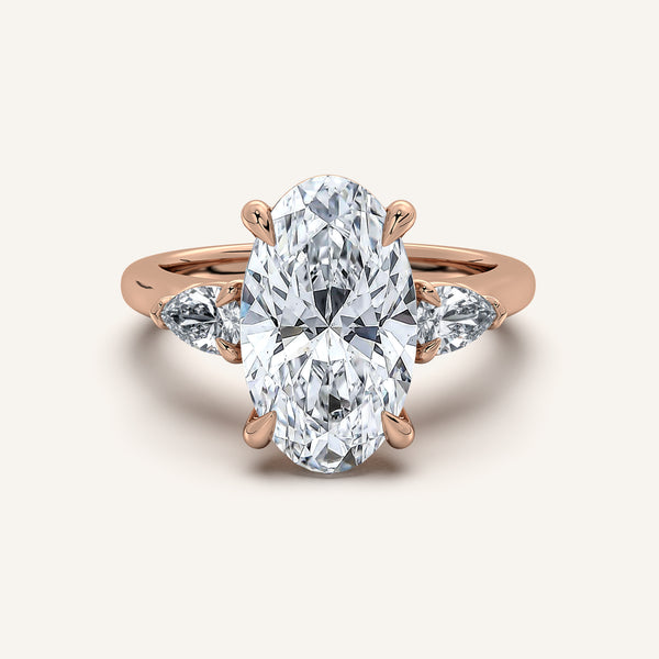 Moval Pear Shape Side Stone Ring | 18k Rose Gold