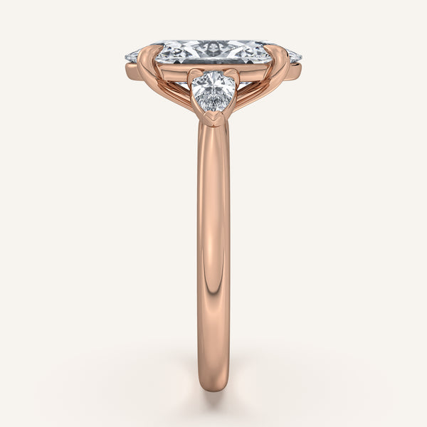 Moval Pear Shape Side Stone Ring | 14k Rose Gold