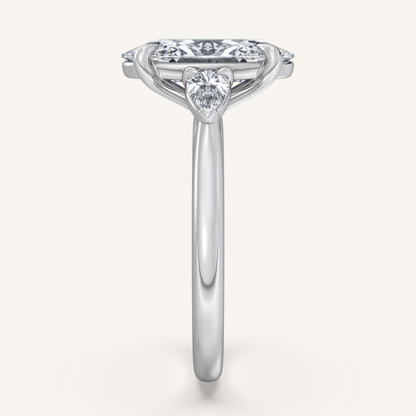 Moval Pear Shape Side Stone Ring | 14k White Gold