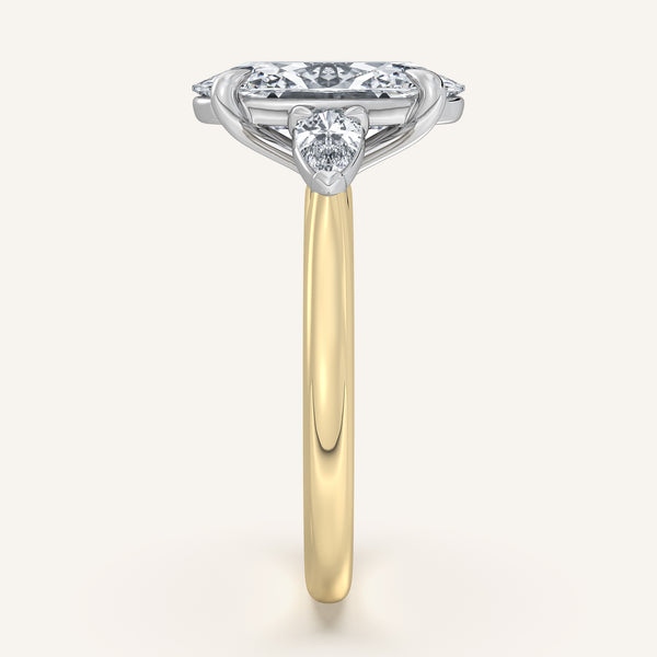 Moval Pear Shape Side Stone Ring | 14k Two Tone Gold