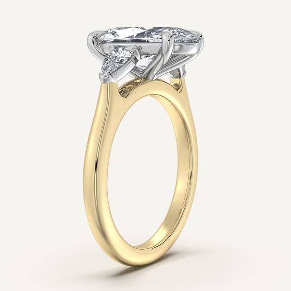 Moval Pear Shape Side Stone Ring | 18k Two Tone Gold