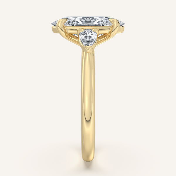 Moval Pear Shape Side Stone Ring | 18k Yellow Gold