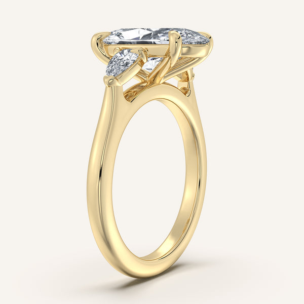Moval Pear Shape Side Stone Ring | 18k Yellow Gold