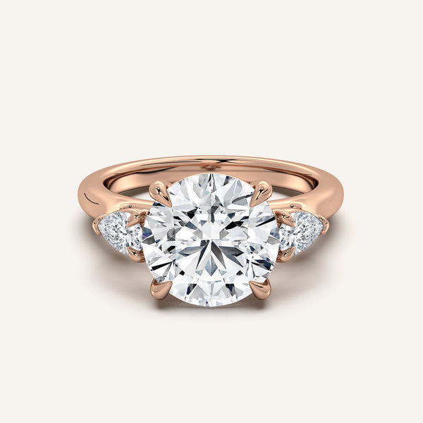Round Pear Shape Side Stone Ring | 18k Rose Gold
