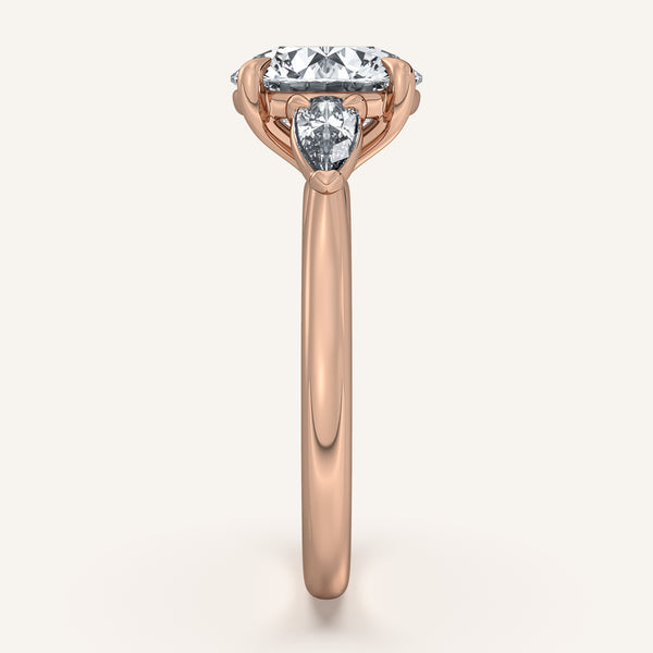 Round Pear Shape Side Stone Ring | 18k Rose Gold