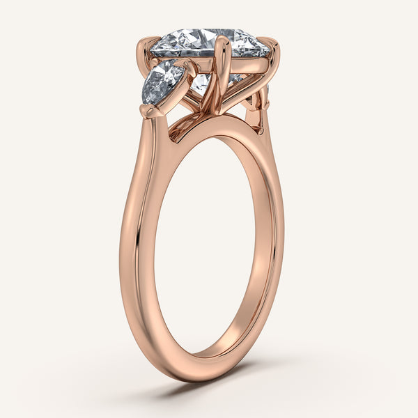 Round Pear Shape Side Stone Ring | 14k Rose Gold