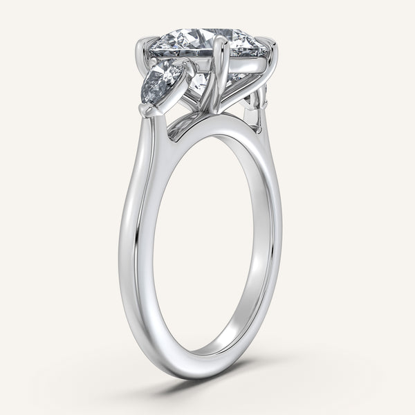 Round Pear Shape Side Stone Ring | 14k White Gold