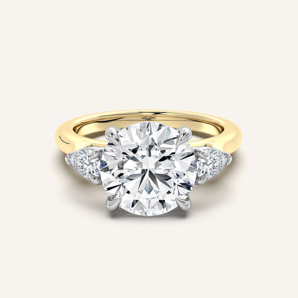 Round Pear Shape Side Stone Ring | 14k Two Tone Gold