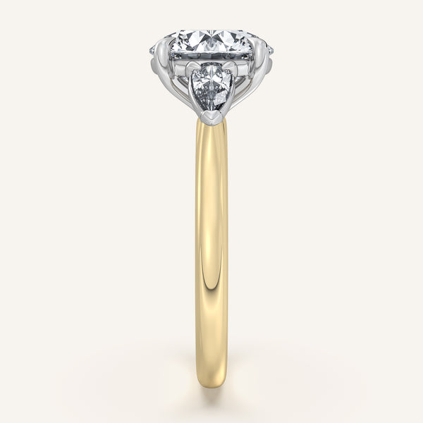 Round Pear Shape Side Stone Ring | 14k Two Tone Gold