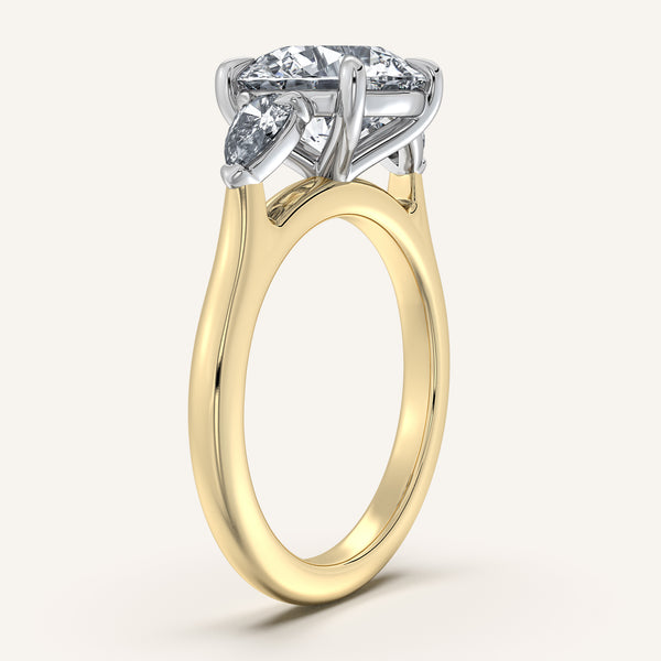 Round Pear Shape Side Stone Ring | 14k Two Tone Gold