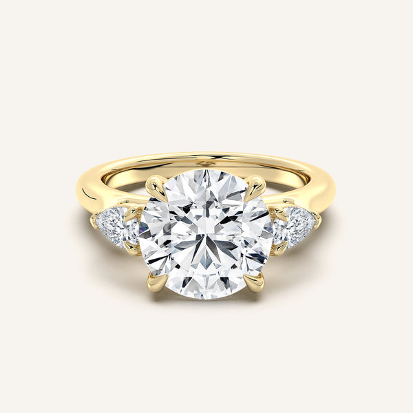 Round Pear Shape Side Stone Ring | 18k Yellow Gold