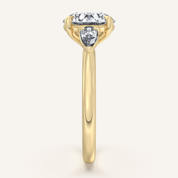 Round Pear Shape Side Stone Ring | 14k Yellow Gold