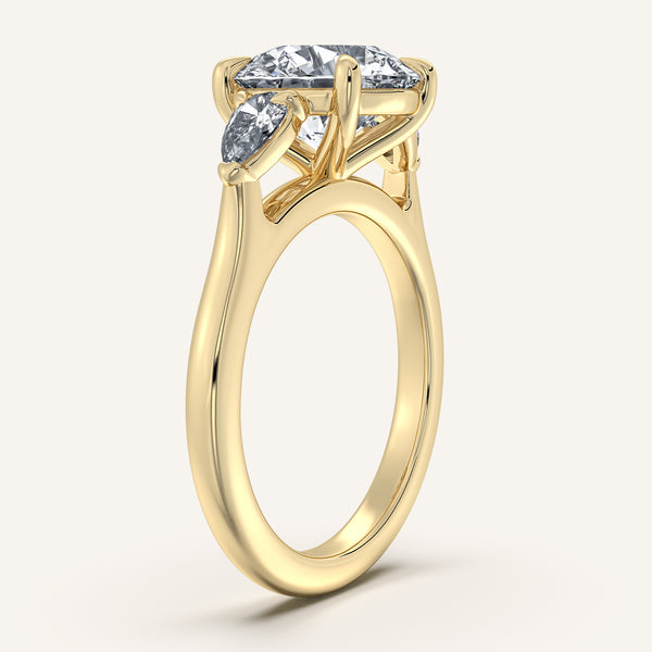 Round Pear Shape Side Stone Ring | 14k Yellow Gold