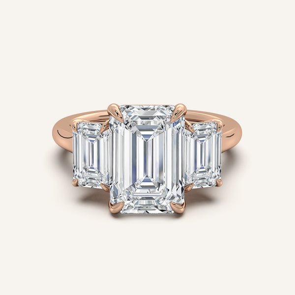Three Stone Emerald Cut Engagement Ring | 14k Rose Gold