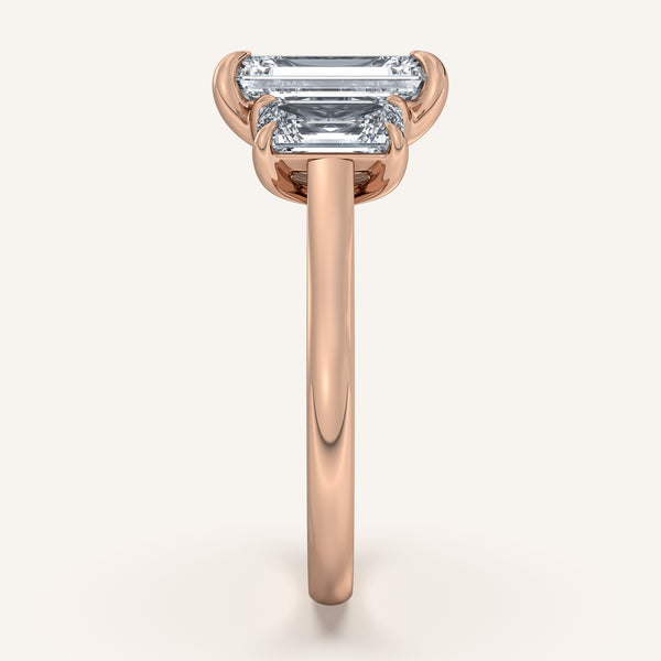 Three Stone Emerald Cut Engagement Ring | 14k Rose Gold