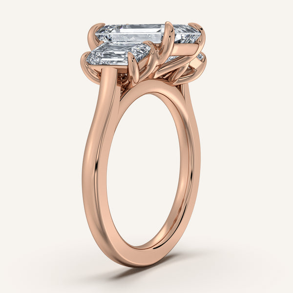 Three Stone Emerald Cut Engagement Ring | 18k Rose Gold