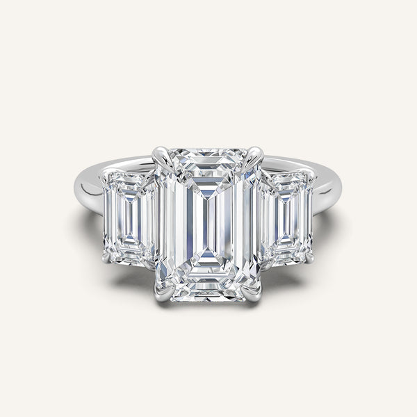 Three Stone Emerald Cut Engagement Ring | Platinum