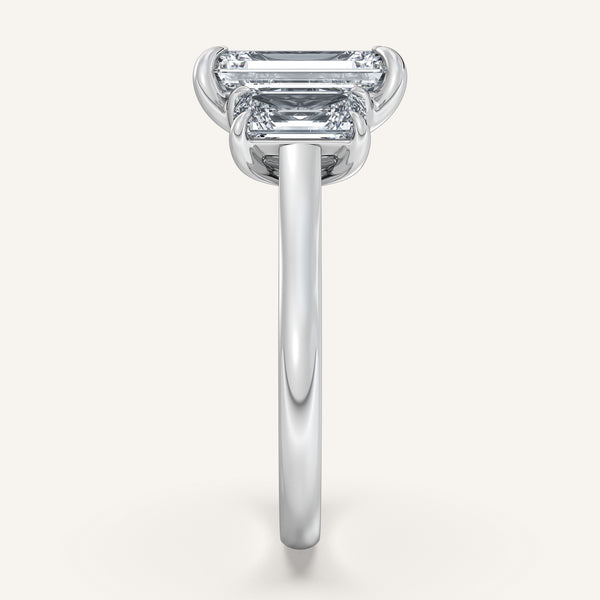 Three Stone Emerald Cut Engagement Ring | Platinum