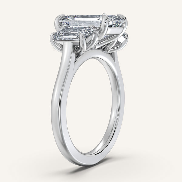 Three Stone Emerald Cut Engagement Ring | 18k White Gold