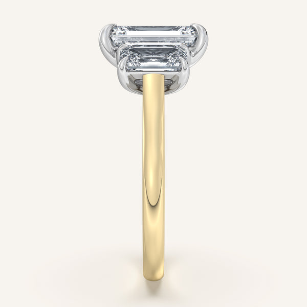 Three Stone Emerald Cut Engagement Ring | 18k Two Tone Gold