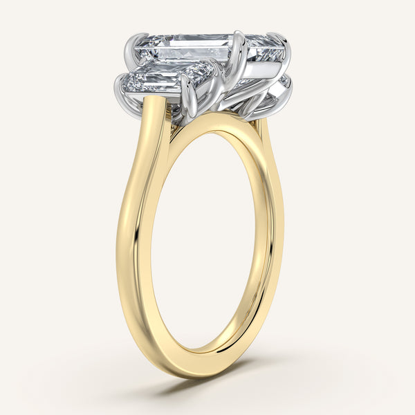 Three Stone Emerald Cut Engagement Ring | 18k Two Tone Gold