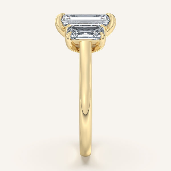 Three Stone Emerald Cut Engagement Ring | 18k Yellow Gold