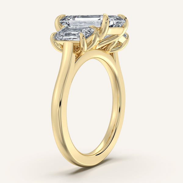 Three Stone Emerald Cut Engagement Ring | 18k Yellow Gold