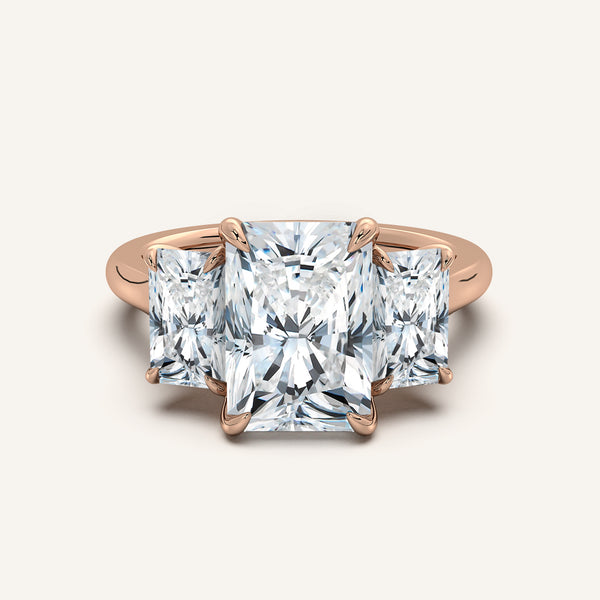 Three Stone Radiant Cut Engagement Ring | 14k Rose Gold