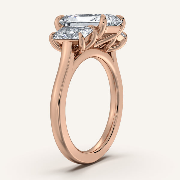 Three Stone Radiant Cut Engagement Ring | 14k Rose Gold