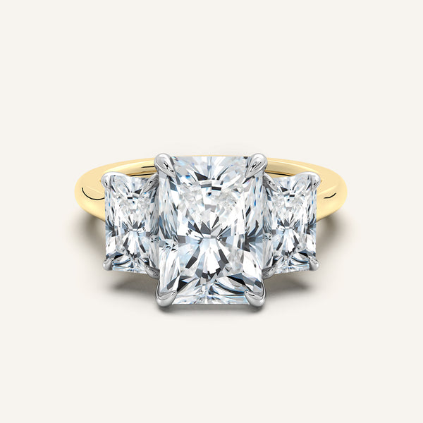Three Stone Radiant Cut Engagement Ring | 18k Two Tone Gold
