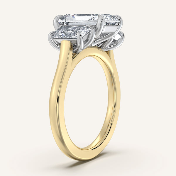 Three Stone Radiant Cut Engagement Ring | 18k Two Tone Gold