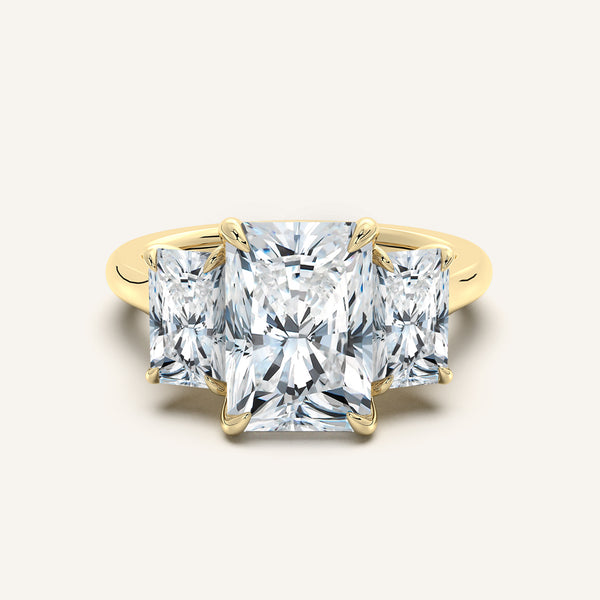 Three Stone Radiant Cut Engagement Ring | 18k Yellow Gold