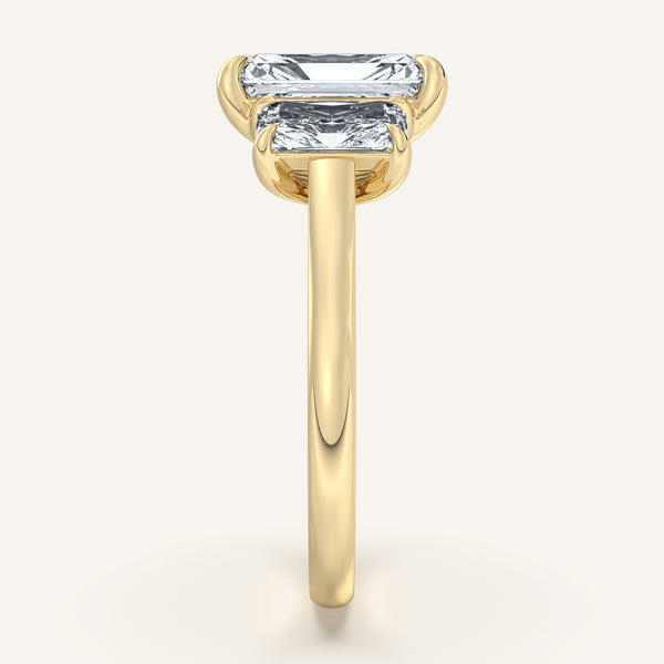 Three Stone Radiant Cut Engagement Ring | 18k Yellow Gold