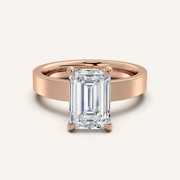 Emerald Cut Wide Band Hidden Halo Ring | 14k Rose Gold