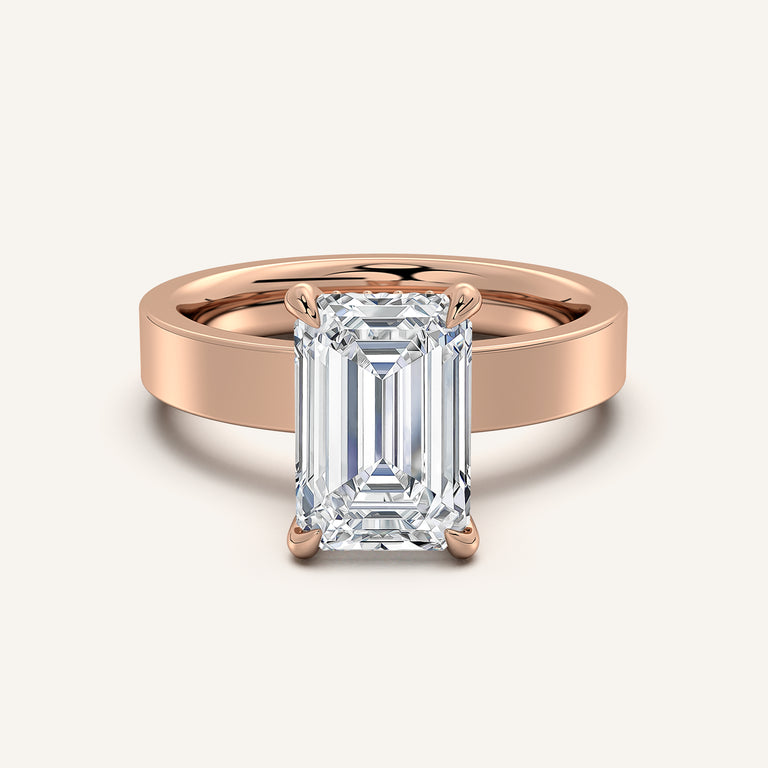 Image for Emerald Cut Wide Band Hidden Halo Ring | 14k Rose Gold