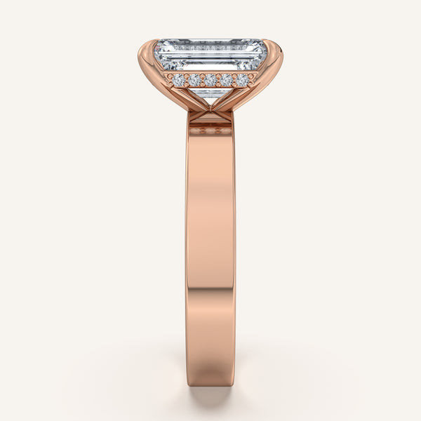 Emerald Cut Wide Band Hidden Halo Ring | 14k Rose Gold